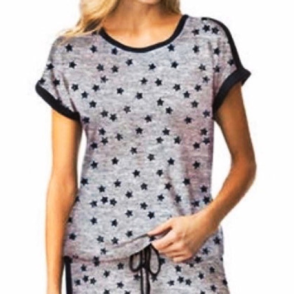 Lucky Brand Grey Top With Navy Stars
